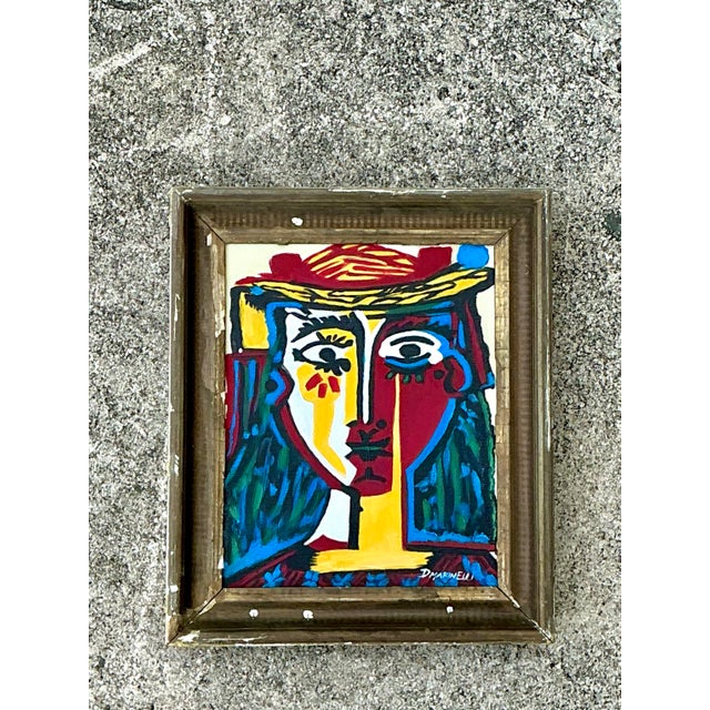 Mid-Century Modern Vintage Original Homage to Picasso Oil on Canvas For Sale - Image 3 of 7