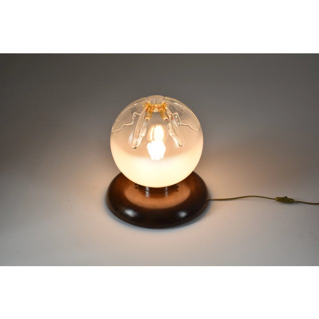 Wood Italian Mid-Century Modern Murano Glass Spherical Globe Table Lamp, 1970s For Sale - Image 7 of 8