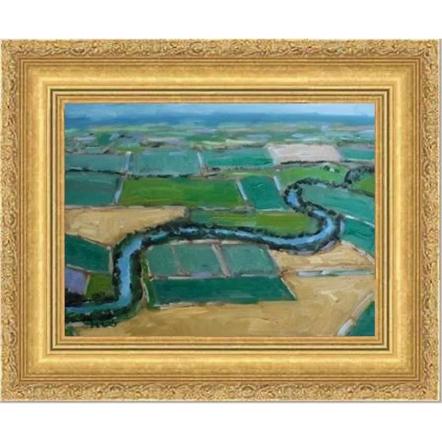 Quiet Places Collection — Aerial View Farmland (9″ H × 12″ W, Original Oil on Masonite) For Sale - Image 10 of 12