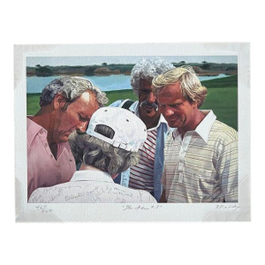 1970s Jeannie Maddox Jack Nicklaus, Arnold Palmer Golf Painting Giclee "The Fan #3"