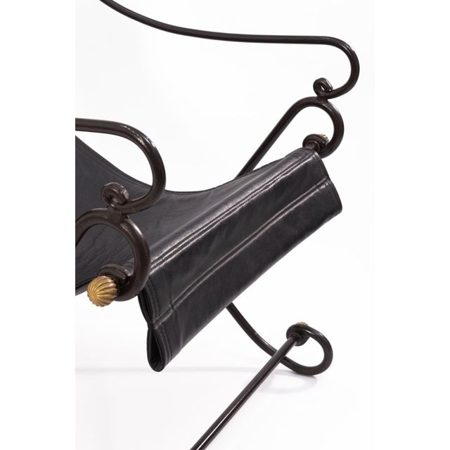 Late 20th Century David Hicks Campache Style Wrought Iron and Leather Sling Back Chair For Sale - Image 5 of 8