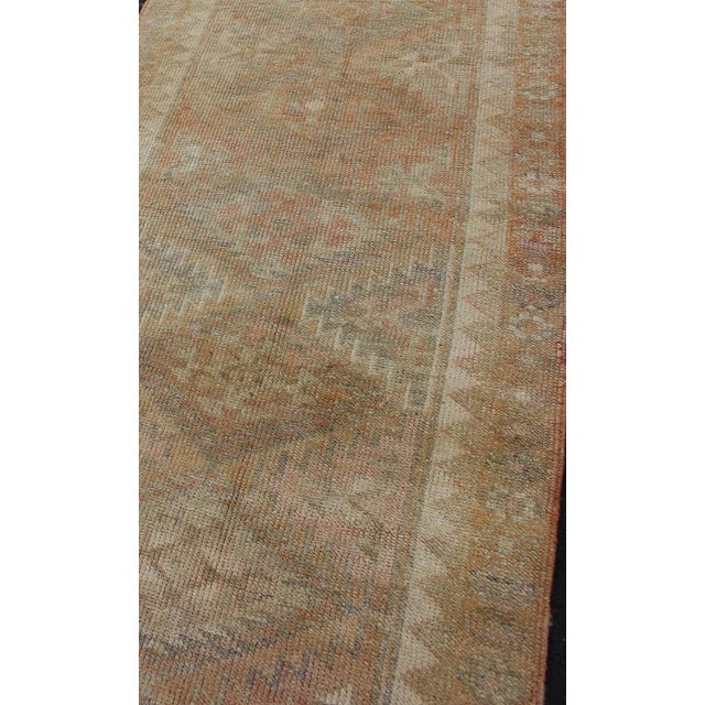 Textile Vintage Turkish Oushak Runner in Faded Peach, Soft Taupe, and Pale Blue For Sale - Image 7 of 13