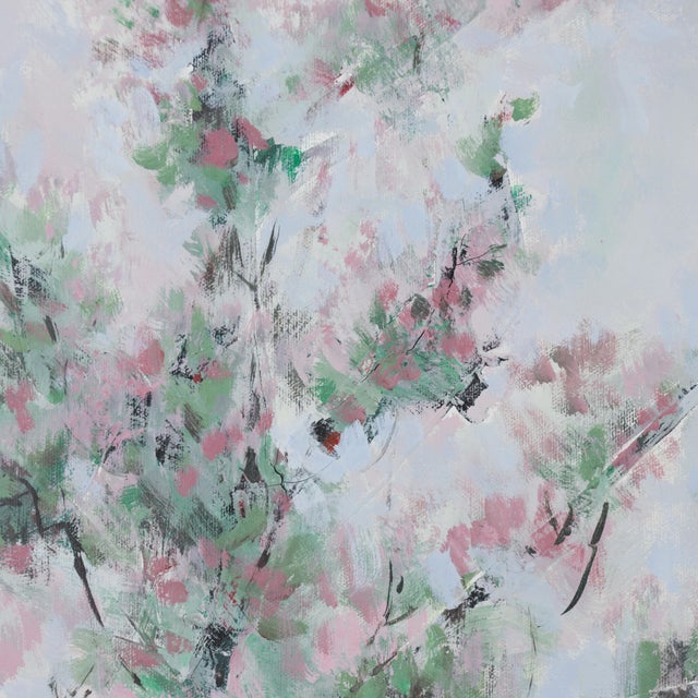 Vintage Abstract Impressionist Floral Painting in Soft Pink and Green Tones For Sale In New York - Image 6 of 8
