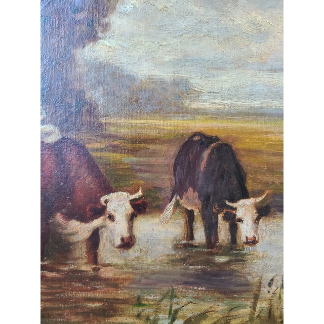 James T. Breen Antique 19th Century Oil Painting Moody Pastoral Landscape With Cows For Sale In Los Angeles - Image 6 of 17