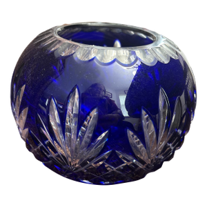 Cobalt Blue Cut to Clear Crystal Rose Bowl