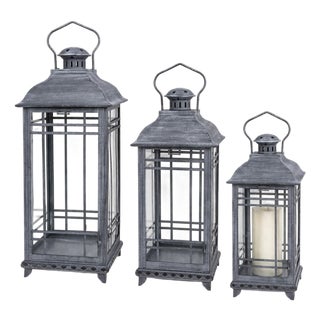 Traditional Gray Metal Lantern (Set of 3) For Sale