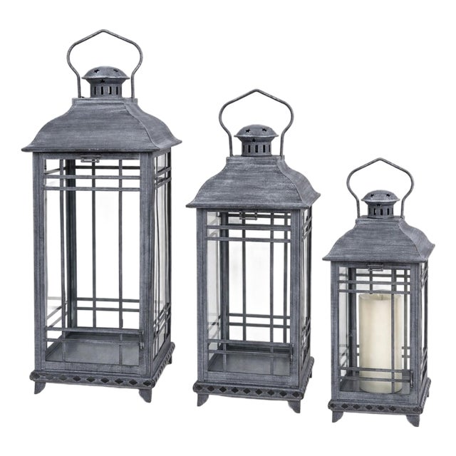 Traditional Gray Metal Lantern (Set of 3) For Sale