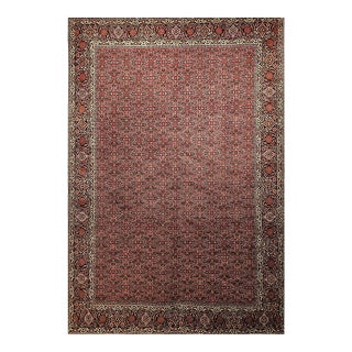 Vintage Persian Bidjar Rug, Hand-Knotted Wool, Allover Herati Geometric Pattern, Red & Navy, 7x10 For Sale