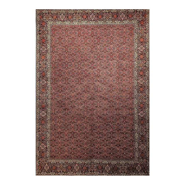Vintage Persian Bidjar Rug, Hand-Knotted Wool, Allover Herati Geometric Pattern, Red & Navy, 7x10 For Sale