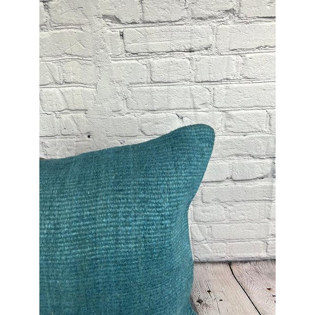 Turkish 20 x 20 Hemp Pillow Turkish Cushion Natural Blue Pillow Cushion Cover For Sale - Image 3 of 4