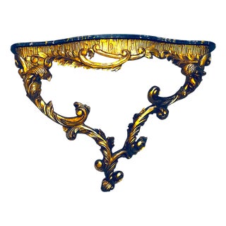 Antique Hand-Carved Gilt Wood Console - Wall Mount - Faux Marble Top For Sale