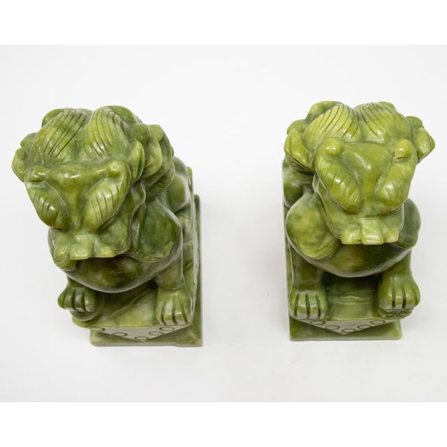 Chinese Carved Jade Stone Guardian Lion Figurines - a Pair For Sale - Image 4 of 13