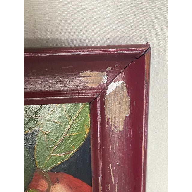 Mid 20th Century Rustic Apple Harvest Painting in Heavily Distressed Red Wood Frame For Sale - Image 11 of 11