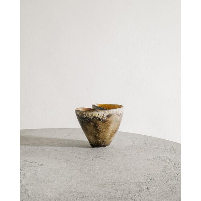 A rare and unique swedish mid century free formed sculptural stoneware vase with beautiful rustic glaze by hans hedberg...