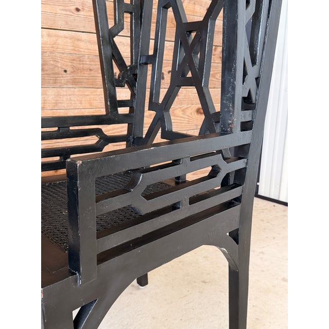A dramatic pair of substantial high-back armchairs by GuildMaster, handcrafted in Indonesia. Constructed of extremely...