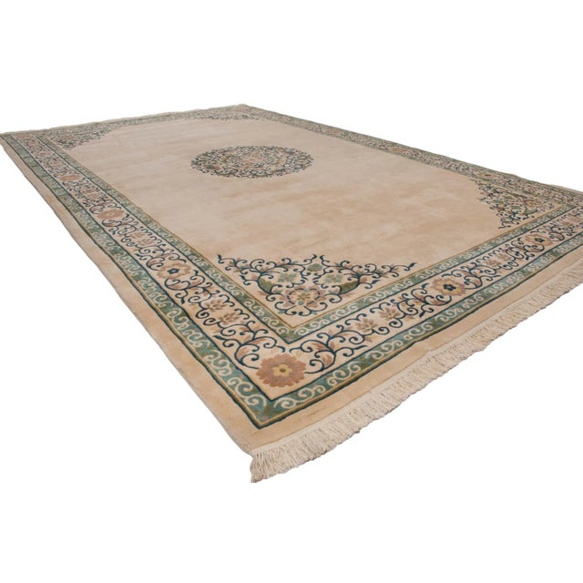 :: Roundel center medallion defined by densely ornamented scrolling vines atop a wide open field and corner spandrel...