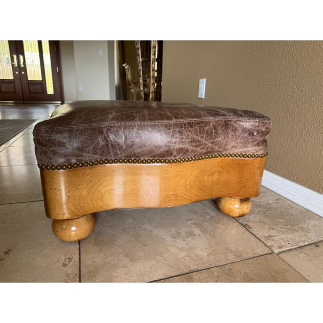 Western Serpentine Distressed Leather Ottoman by Hickory Furniture For Sale In San Diego - Image 6 of 12