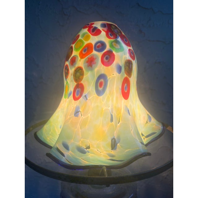 Glass Vintage Murano-Style Millefiori Hand-Blown Art Glass Ruffled Lamp Shade For Sale - Image 7 of 7