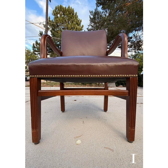 Set of 4 Vintage 1990s Gunlocke Georgian Style Brown Vinyl Armchairs For Sale In Denver - Image 6 of 18