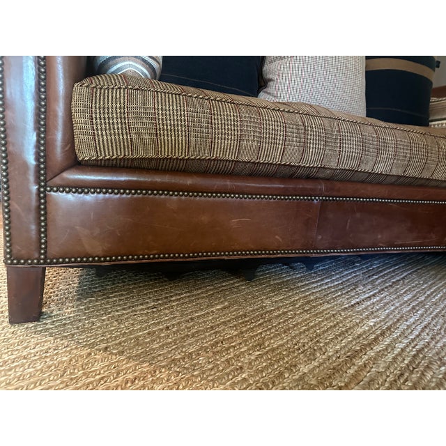1990s VIntage Pair of Ralph Lauren Home Brompton Leather Sofas-Cognac Leather, Nailhead Trim & Custom Upholstery For Sale - Image 5 of 17