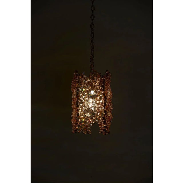 Gilded Brass and Crystal Glass Encrusted Pendant Lamp from Palwa, 1970s For Sale - Image 9 of 11