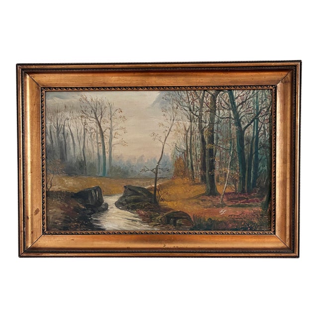Antique Original Forest Landscape Oil Painting C. 1910 For Sale