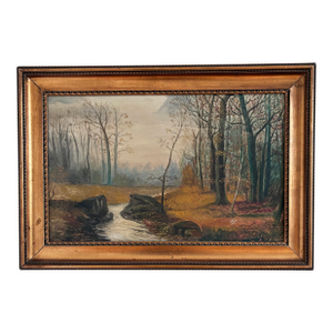 Antique Original Forest Landscape Oil Painting C. 1910