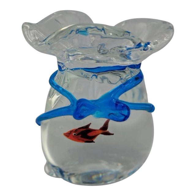 1970s Murano Glass Paperweight Aquarium Bag W/Goldfish Signed by Oscar Zanetti 5x3 For Sale