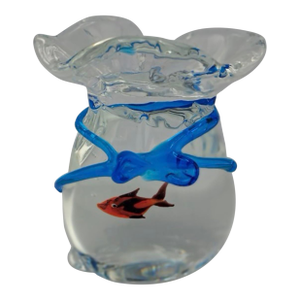 1970s Murano Glass Paperweight Aquarium Bag W/Goldfish Signed by Oscar Zanetti 5x3