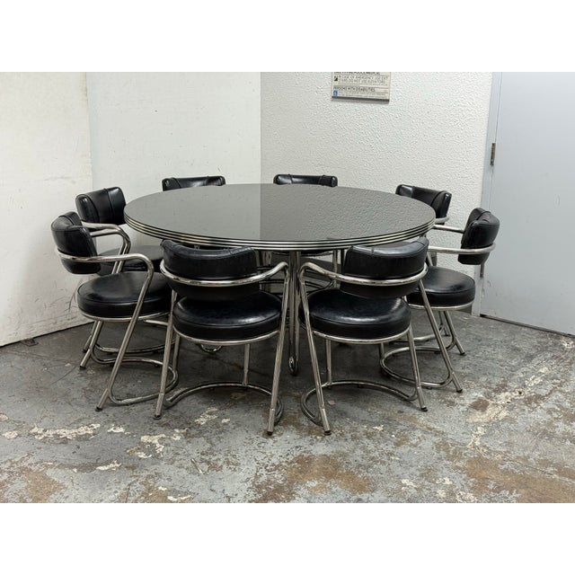 Art Deco Late 20th Century Attribute to Donald Deskey French Art Deco Table + Eight Chairs Set For Sale - Image 3 of 12