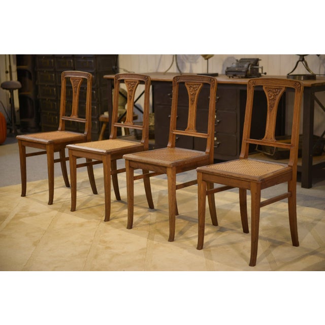 Art Nouveau Oak Chairs, 1910s, Set of 4, in Very Good conditions. Designed 1890 to 1919