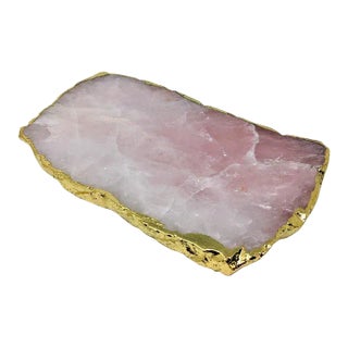 Early 21st Century Rose Quartz Slice Tray With Gold Electroplated Rim For Sale