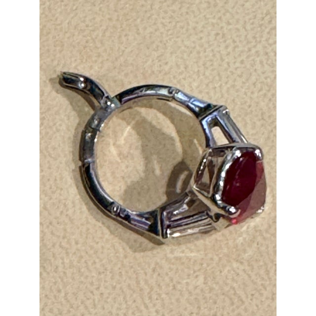 Gemstone 5 Carat Pear Treated Ruby & 0.25 ct Diamond Ring 14 Karat White Gold Size 4.5 For Sale - Image 7 of 18