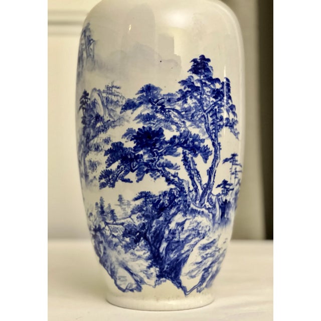 1960s Large Chinese Zhongfeng Mark Blue and White Porcelain Baluster Form Vase For Sale In Philadelphia - Image 6 of 11
