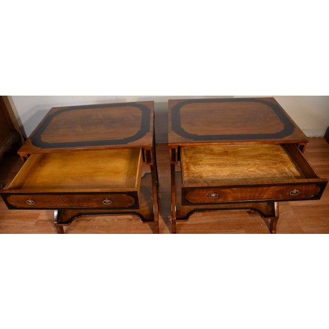 1980s Maitland Smith Regency Style Mahogany Banded Rosewood Pair Side Tables / End Tables For Sale - Image 13 of 18