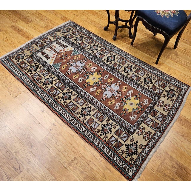 Turkish Vintage Turkish Area Rug, Handwoven Tribal Wool, Prayer Design, 1930s, 4' x 7' For Sale - Image 3 of 15