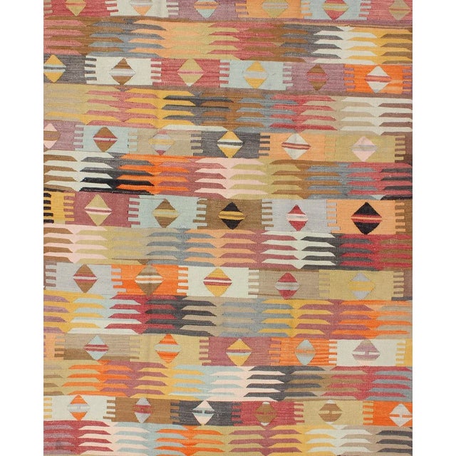 Colorful Vintage Turkish Kilim With All-Over Latching Design & Geometric Shapes For Sale - Image 12 of 13