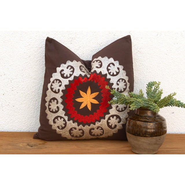 Textile 18" Square Orange Flower Suzani Pillow Cover For Sale - Image 7 of 7