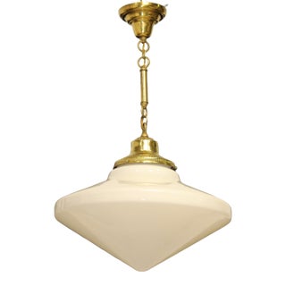 Early 20th Century Large Milk Glass Art Deco Schoolhouse Pendant Light For Sale