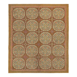 Antique Spanish Savonnerie Rug in Ochre With Medallion Patterns by Rug & Kilim For Sale
