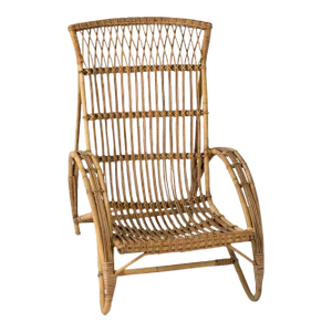 Midcentury Rattan Lounge Chair in the Style of Audoux Minet, France, 1960s