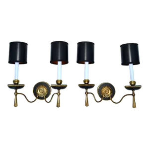 Marked Gaetano Sciolari Two Lights Wall Sconces 2 Tone Brass Italy 1970s, Pair