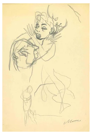 Mino Maccari, Flattery, Pencil Drawing, Mid-20th Century