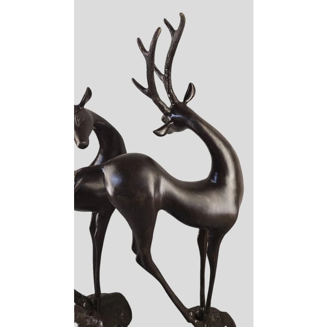 Mid 20th Century Vintage Pair of Mid 20th Century Art Deco Mid-Century Modern Bronze Graceful Antelope Deer Sculptures For Sale - Image 5 of 12