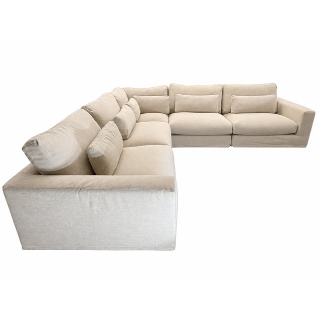 Rh Lugano Modular 5-Piece Sectional | Italy | Down-Feather | Performance Linen Weave – Sand | Customizable For Sale - Image 15 of 18