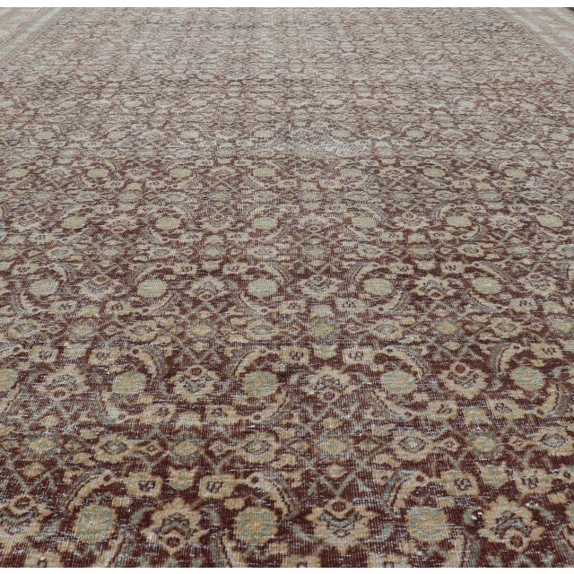 Early 20th Century Persian Tabriz Antique Rug in Herati Design in Dark Arginine Blue and Tan For Sale In Atlanta - Image 6 of 13