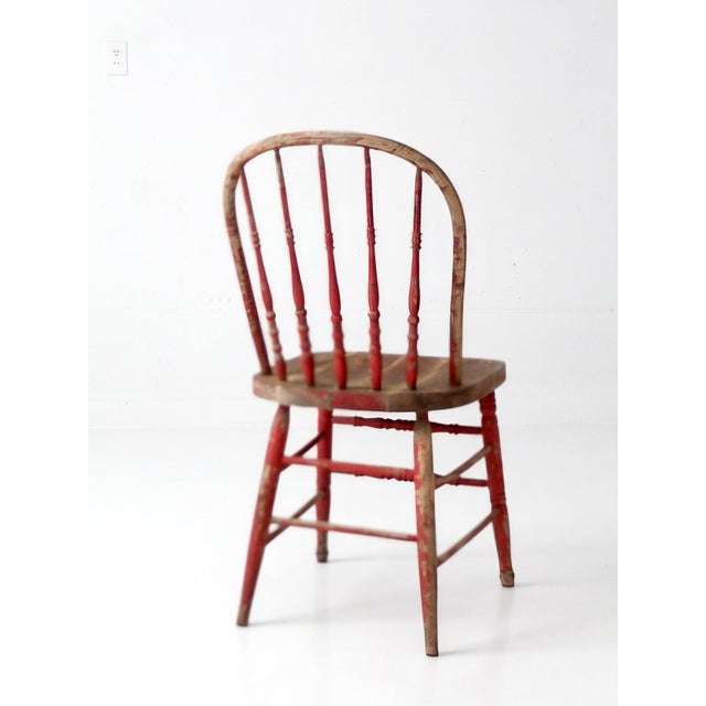 Antique Red Windsor Spindle Back Farmhouse Chair For Sale - Image 12 of 17