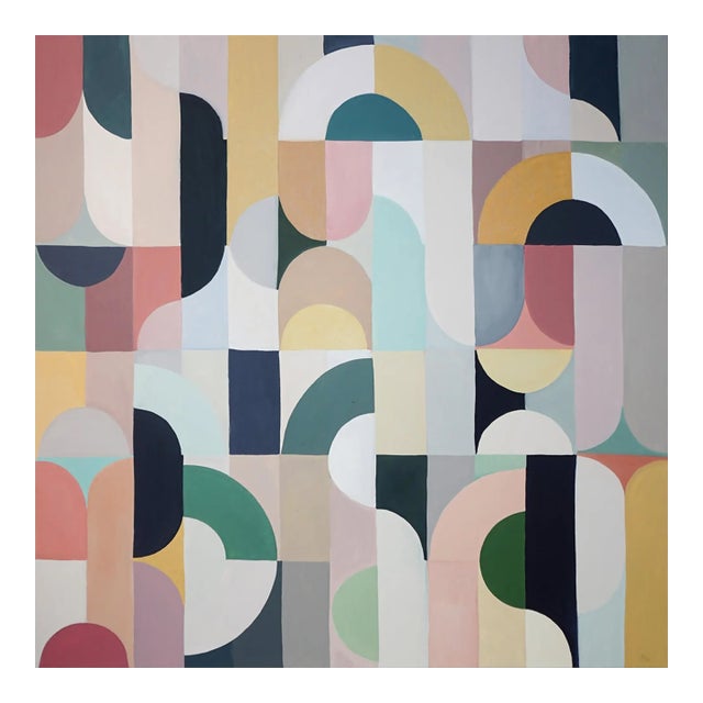 2026, Art Deco Style, Bauhaus Painting on Canvas, Ivory and Black Transitions, Geometric Grid by Natalia Roman For Sale