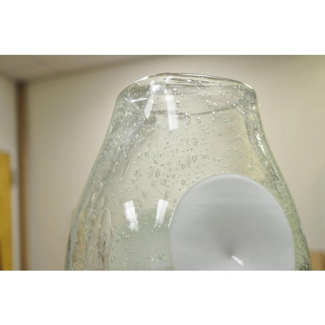 Vintage Mid Century Italian Modern Pulegoso Bubble Glass White Dimple 14" Vase For Sale - Image 12 of 15