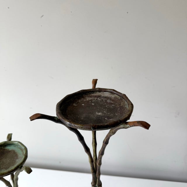 Verdigris Bamboo Iron Candle Holders For Sale - Image 9 of 11